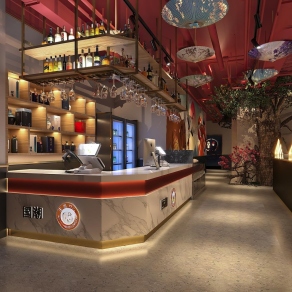 现代国潮烧烤店3D模型下载